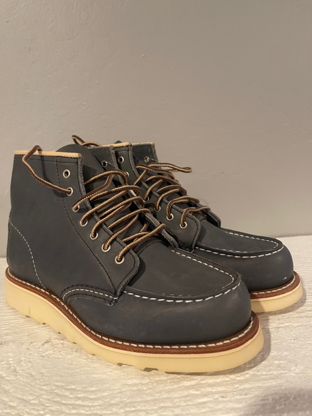 Red Wing Shoes Gray Moc Toe Ankle Boots with Cream Sole